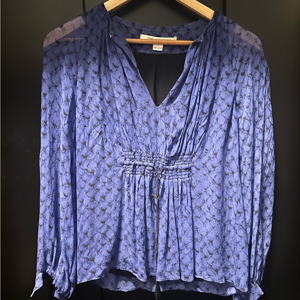 Diane Von Furstenberg Blue Patterned Blouse